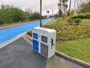 Smart solar waste bin placed on city street