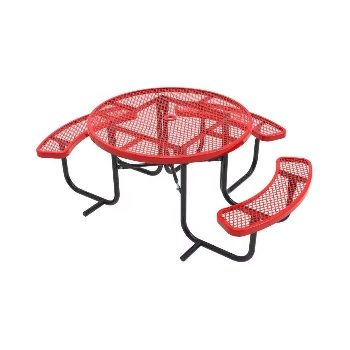 Galvanized steel tabletop of commercial picnic table