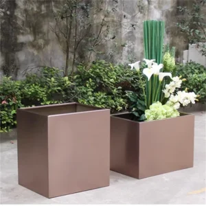 Commercial galvanized steel landscape planter full view