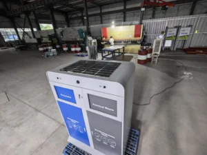 Solar panel detail of smart outdoor waste bin