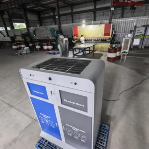Solar panel detail of smart outdoor waste bin